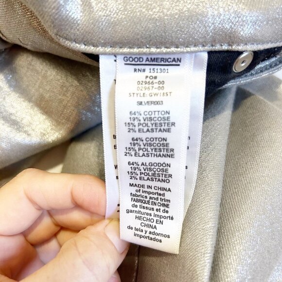 Good American Good Waist Metallic Jeans Silver 003 Size 8 Size 29 - Picture 11 of 14